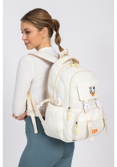 Krinkıl Kumaş, Suya Dayanıklı Ve Çok Gözlü Okul Sırt Çantası - Sarı Sarı