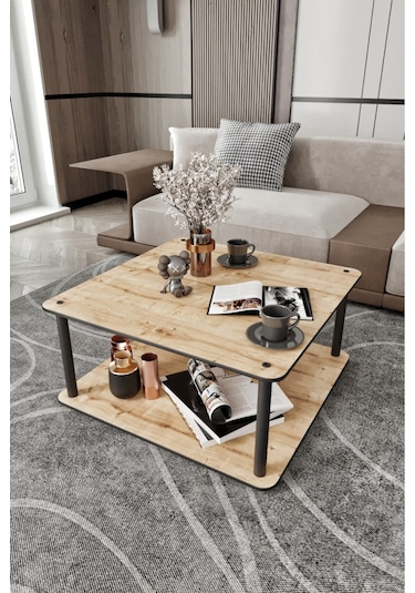 Dekoratif Mdf Masivo Orta Sehpa 70x70 Kare Safir Meşe Meşe