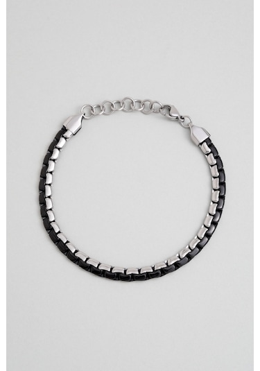 Çift Renkli 21 Cm Çelik Erkek Bileklik Gri