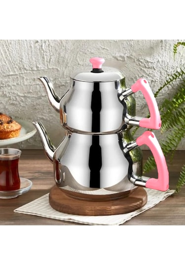 Özkent K-313 Marmaris Mini Boy Paslanmaz Çelik Çaydanlık Takımı P Pembe