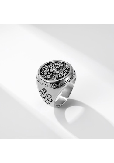 Novahub Siyah Hip Hop Retro Erkek Paslanmaz Çelik Yüzük, İskandinav Mitolojisi, Celtic Knot, Hayat Ağacı Parmak Yüzük, Siyah Gümüş Punk Takı, Erkek Moda, 11 Boyutu Siyah