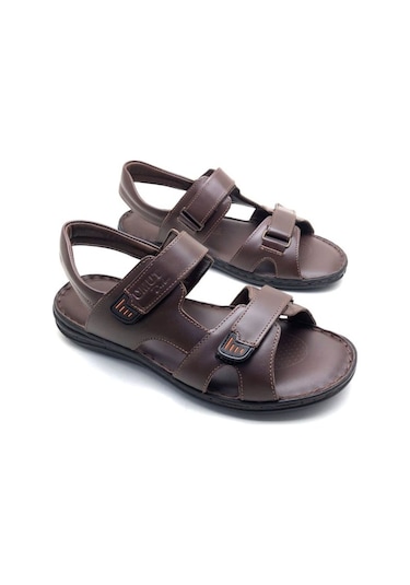 Derilax Büyük Numara Hakiki Deri Ortopedik Erkek Sandalet Kahve Kahverengi