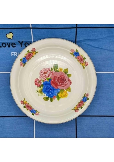 Yemek Tabağı Porselen Büyük Kapasiteli Çiçek Desenli Zarif Meze Yemek Servis Emaye Tabak D