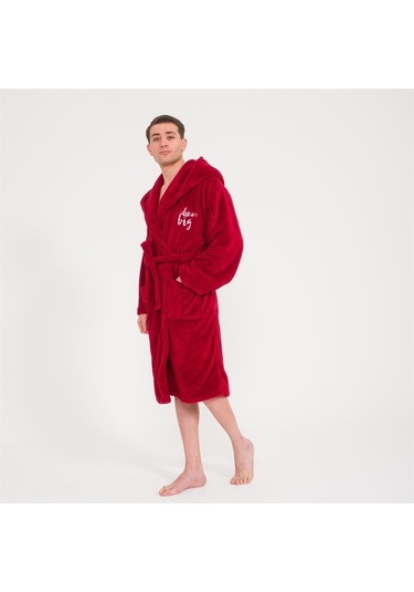 Erkek Uzun Welsoft Kapüşonlu Sabahlık - Bordo
