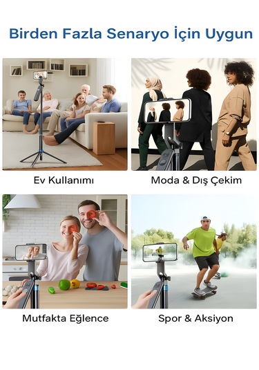 360 Ayarlanabilir Bluetooth Kumandalı 180 Cm Telefon Tripod Android İos Gopro Uyumlu