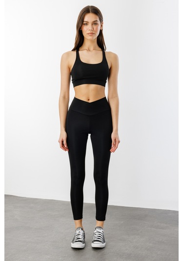 Çapraz Bel Detaylı Cross Waist Kadıntayt Çapraz-tayt Siyah