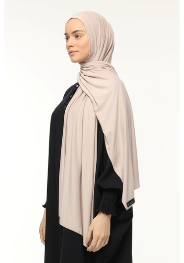 Hazır Pratik Geçmeli Lüks Düz Penye Şal Çapraz Hizalı Toz Bej
