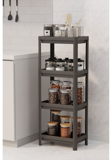 4 Katlı Mutfak & Banyo Raf Ünitesi, Siyah Siyah