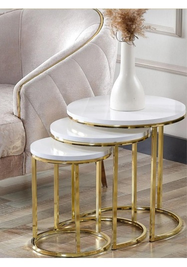 C Zigon Gold Sehpa Gold+beyaz Ahşap Altın - Beyaz