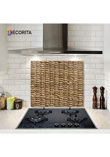 Decorıta Cam Ocak Arkası Koruyucu | Hasır Görünümlü
