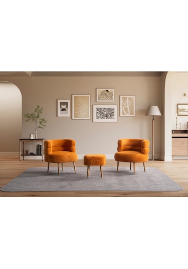 Barel Özel Tasarım Çay Seti Koltuk Takımı,berjer Ve Puf Ofis Balkon Cafe Bahçe Salon Mobilyası 3 Lü Takım Turuncu Turuncu