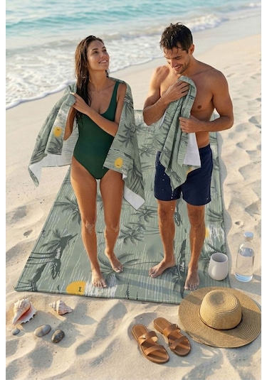 Retro Island Yeşil Plaj Havlusu 70 X 150 Cm Açık Yeşil