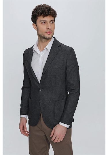 Koyu Lacivert Desenli Mono Yaka Astarsız 6 Drop Comfort Fit Rahat Kesim Ceket 1002225172-koyu Lacivert Koyu Lacivert