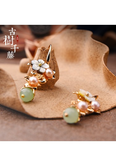 Samdoo Ünlü Seri Yeşil İpek Siyah Kiremit Gömlekli Uzun Kolye, Klasik Çin Stili Kuyumculuk, Kadınlar İçin Özel Tasarım Küpe Gold