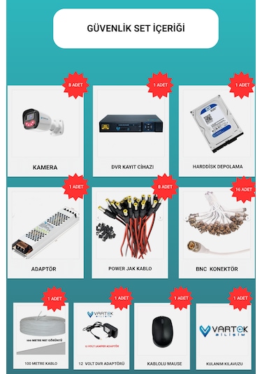 8 Lı 5mp Full Hd 1080p Atom Ledli 500 Gb Hdd Güvenlik Kamera Seti Gece Görüşlü Tak Çalıştır İp Gerektirmez