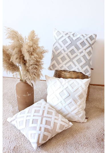 Jakarlı Kırlent 50x50 Cm Mila Ekru