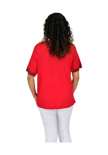 Caftan Kadın Kısa Kol Taşlı Bluz Bgl-st04709 Kırmızı