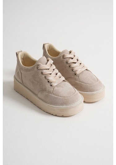 Rooc Bağcıklı Süet Ortopedik Kadın Günlük Spor Ayakkabı - Bej Bej