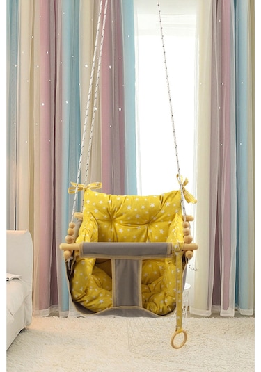 Bundera Wag Swing Gri Çocuk Ahşap Salıncak Bebek Hamak