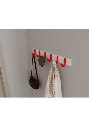 Hepsi3boyutlu Modern Duvar & Kapı Baston Askılık - 6 Adet Kırmızı J Askılık - Model No : 6 Kırmızı