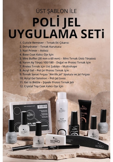 Momo Professional Üst Şablon İle Poli Jel Uygulama Seti