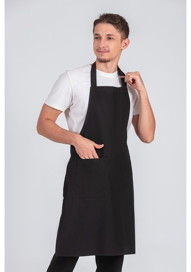 Erkek Boyundan Asmalı Barista Şef Mutfak Önlüğü Siyah
