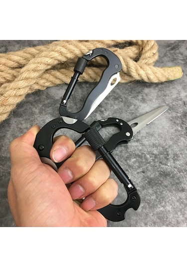 MSO Outdoor Paslanmaz Çelik Karabina Çakı Bıçak Tornavida Siyah