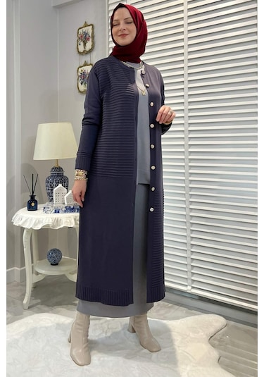 Manolya Antrasit Triko Hırka Çok Renkli