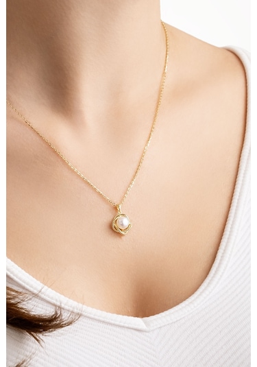 Minimal İnci 18 Ayar Sarı Altın Kaplama Gümüş Seti Sarı