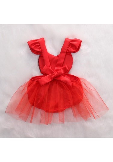 Sevgililer Günü Bebek Bebek Kız Tül Kalp Romper Tulum Tulum Kıyafet Kostüm Boyutu 0-3y Kırmızı