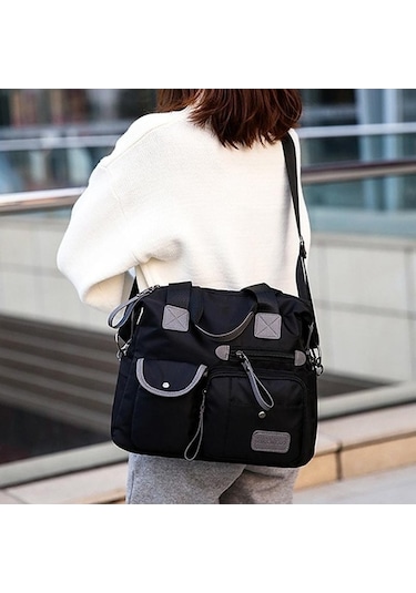 Ganzhoushop Tote Su Oxford Omuz Mumya Moda Kapasiteli Kanvas Günlük Geçirmez Çantası Çantası Çanta Çanta Büyük Black Bayan Ph Siyah