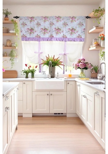 Potlu Tül Perde Provence Fırfırlı Rose Lila