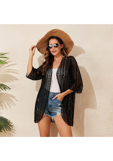 Kosona Kadınlar İçin 2024 Yeni Model İki Yönlü Kullanıma Uygun Delikli Kıyafet, Uv Koruma, Tatil Ve Plaj Giyimi, Siyah Renk Diğer