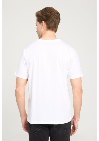 Regular Fit Normal Kesim Bisiklet Yaka %100 Pamuk Ekru Tişört W241575104 Ekru