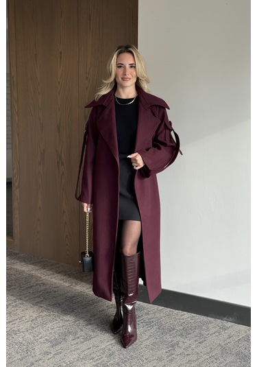 Bordo Kolları Cep Detaylı Premium Kaban - 408033 Bordo