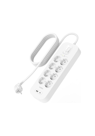 Belkin 8'li Çoklu Priz, Yüksek Gerilim Korumalı, Hızlı Şarj İçin Usb C Pd'li Usb-c Ve Usb-a 1