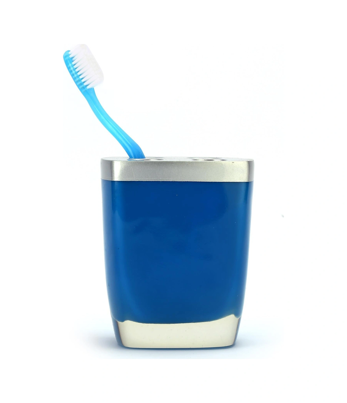 2 Adet Diş Fırçalık Gri Mavi Poliresin 8x4x11cm Banyo Seti Çok Renkli