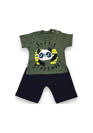 Ayıcık Desenli Erkek Bebek Şortlu Takım Yeşil