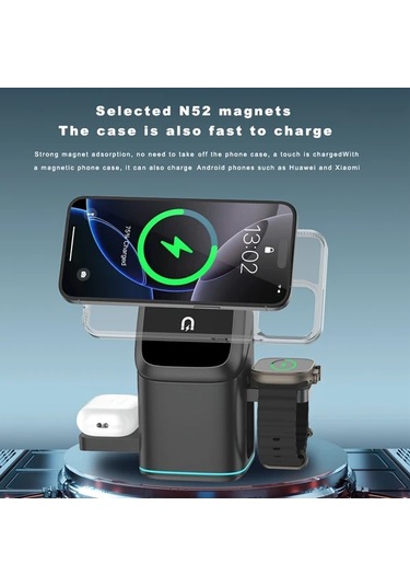 Topshop1 Siyah Manyetik 3ü 1 Arada Kablosuz Sarj Standı Otomatik Dönebilen Hızlı Sarj Istasyonu  Watch Ve Telefonlar İçin