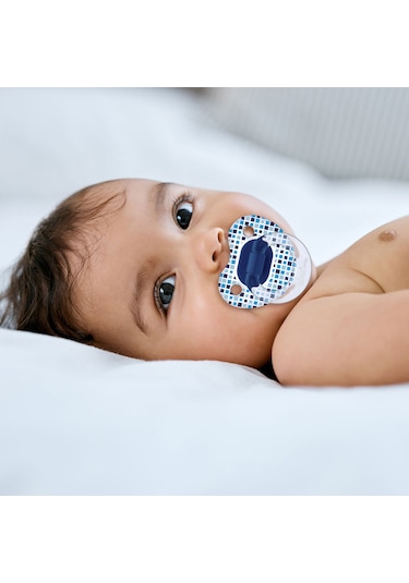 Wee Baby Şeffaf Desenli Damaklı Emzik No:1 Mavi 0-6 Ay