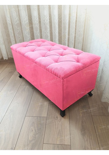 Lüks Sandıklı Kapitoneli Ayakucu Puf Bench 110 Cm Siyah Ayak Pembe