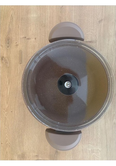 Oms Granit Cam Kapaklı Derin Tencere Kahve 22 CM
