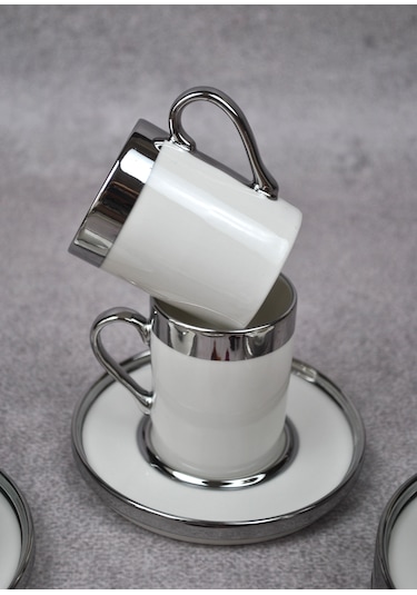 2 Kişilik 4 Parça Porselen Türk Kahve Fincan Takımı 110 Ml Sılver