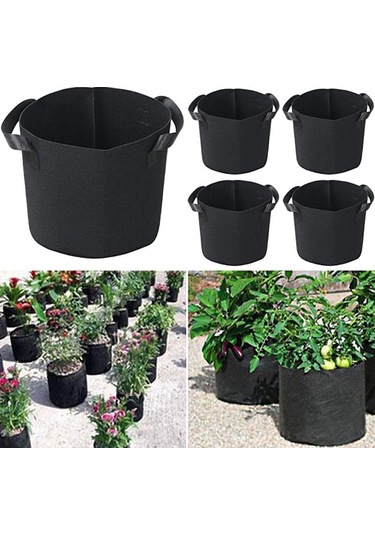 Neevoyu 7 Galon 5'li Paket Siyah Dikişli Bitki Yetiştirme Çantası - Isı Regülasyonu, İç/ön Dış Kullanım, Taşınabilir Telve