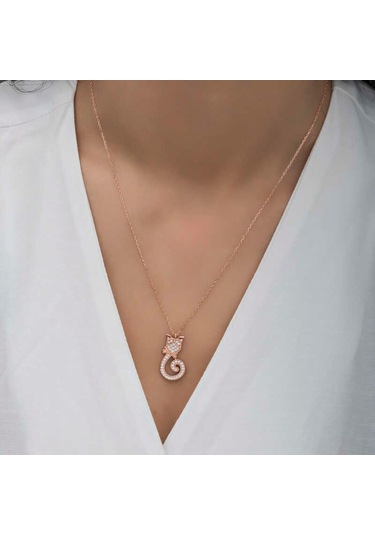 Gümüş Kedi Kadın Kolye (546676180)