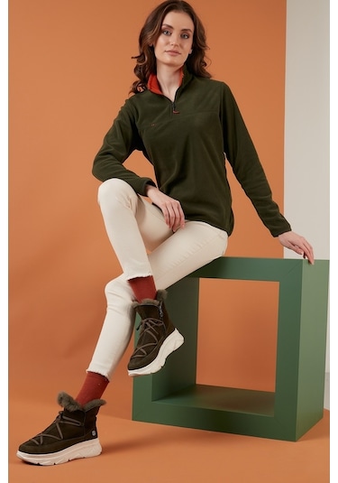 Lela Slim Fit Yumuşak Dokulu Anti-Pilling Tüylenme Yapmayan Yarım Fermuarlı Bayan Polar 5907000 Haki Lela Slim Fit Yumuşak Dokulu Anti-Pilling Tüylenme Yapmayan Yarım Fermuarlı Bayan Polar 5907000 Haki