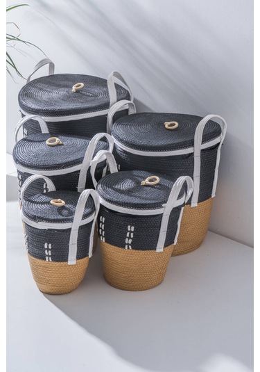 Lora Hasır 5 Li Çok Amaçlı Sepet Seti Renkli