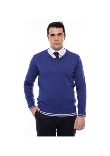 Lacivert V Yaka Slimfit Triko - Wessi Lacivert