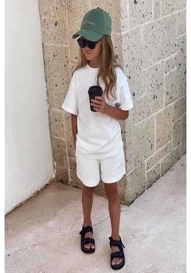 Kız Çocuk Kompakt Şortlu Takım Beyaz - Turuncu