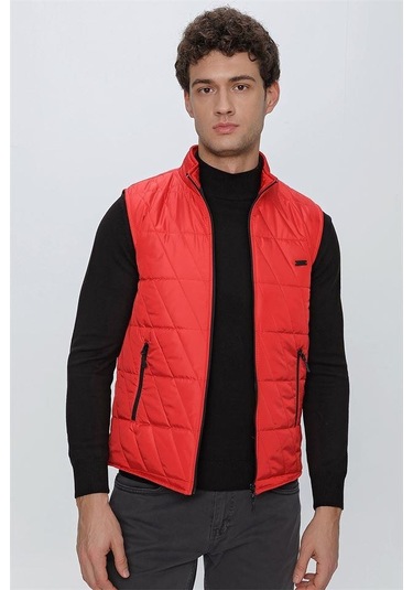 Açık Kırmızı Dik Yaka Kapitone Casual Şişme Yelek 1009225153-Açık Kırmızı